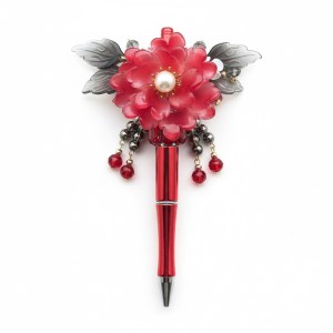 Crimson Pearl Bloom, rode bloemenpen, cadeau voor haar