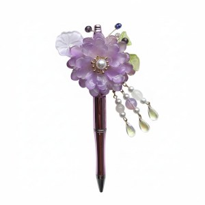 Pearl Dew Charm, paarse bloemenpen, cadeau voor haar