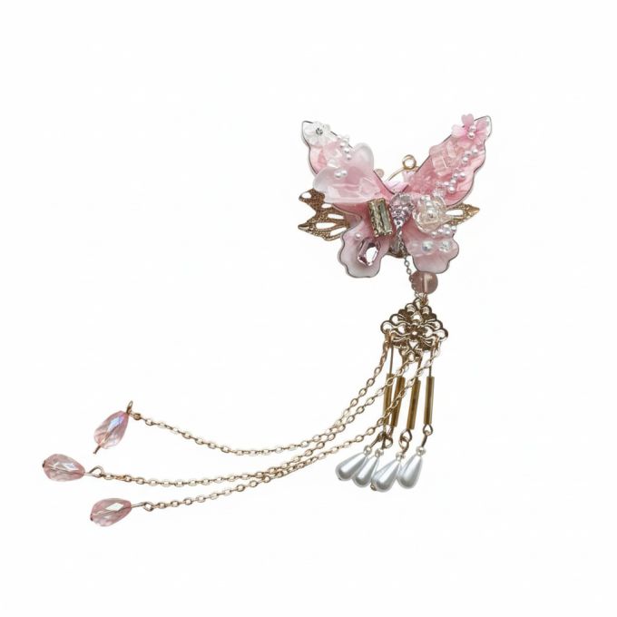 Vlinder roze met hangers kraal