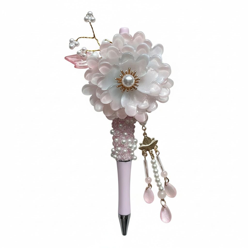 Bloemen pen roze, kralenpen, origineel cadeau voor haar