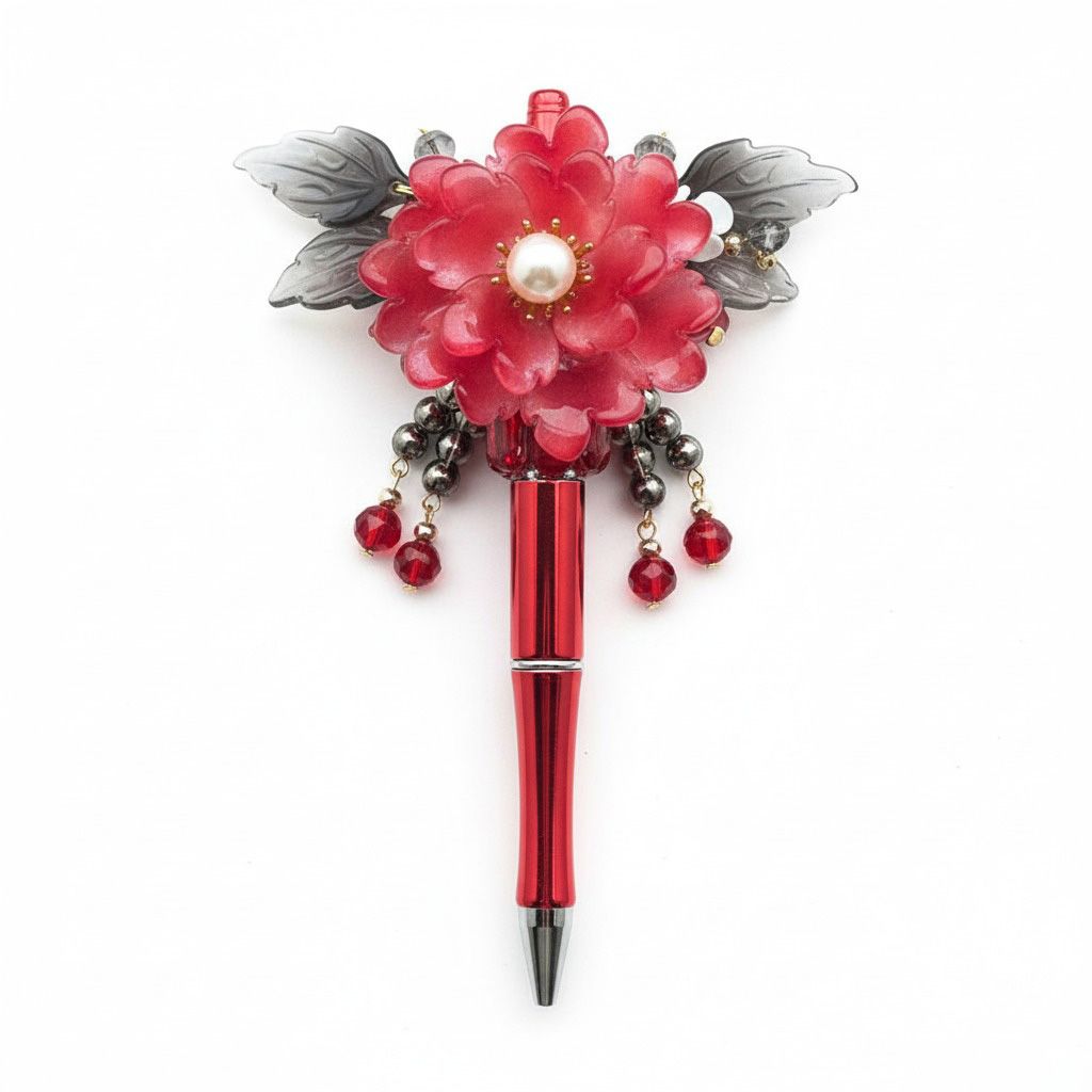 Crimson Pearl Bloom bloemenpen, origineel cadeau voor haar