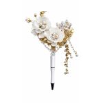 Goud met witte bloemen bloemenpen by Skattig