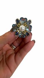 Bloem blauw met parel kraal, fancy bead, kralenpen