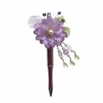Pearl Dew Charm, paarse bloemenpen, cadeau voor haar